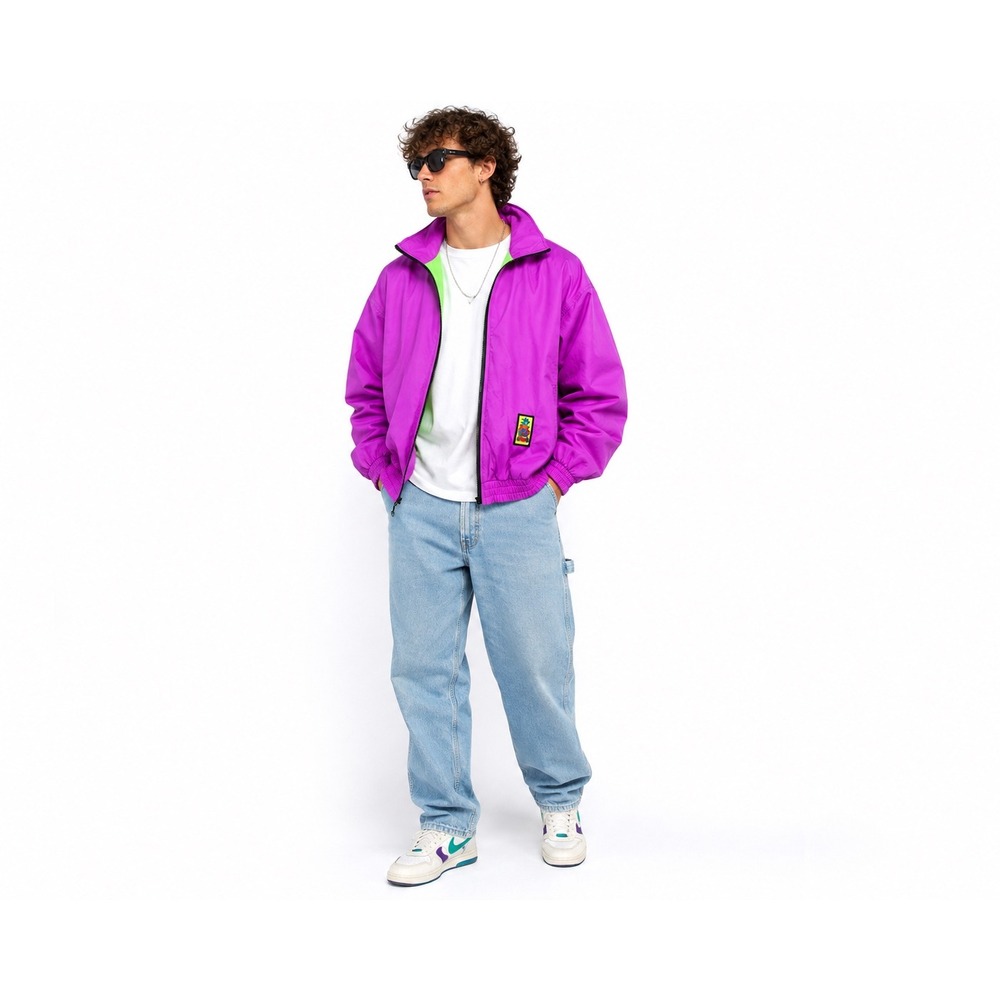 Vintage 80s Ocean Pacific OP X-Treme Air Windbreaker Jacket Purple Neon Green XL